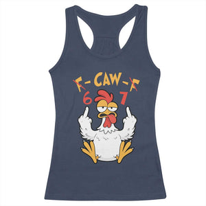 Funny F Caw F 67 Meme Racerback Tank Top Cartoon Chicken Six Seven Poultry Humor TS11 Navy Print Your Wear