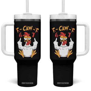 Funny F Caw F 67 Meme Tumbler With Handle Cartoon Chicken Six Seven Poultry Humor TS11 One Size: 40 oz Black Print Your Wear