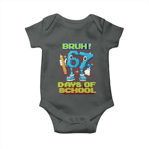 Funny Bruh 67 Days Of School Baby Onesie Six Seven Meme Pixel Game Gen Alpha TS11 Dark Heather Print Your Wear