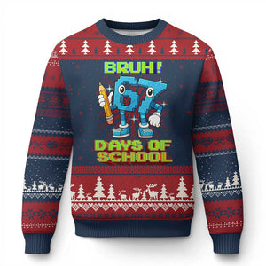 Funny Bruh 67 Days Of School Ugly Christmas Sweater Six Seven Meme Pixel Game Gen Alpha TS11 Navy Red Print Your Wear