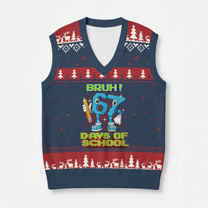 Funny Bruh 67 Days Of School V-Neck Knit Sweater Vest Six Seven Meme Pixel Game Gen Alpha TS11 Navy Red Print Your Wear