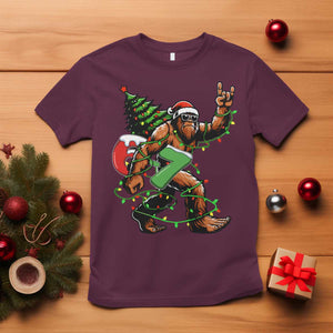 Funny Santa Bigfoot 67 Christmas Tree Xmas Lights T Shirt TS11 Maroon Print Your Wear