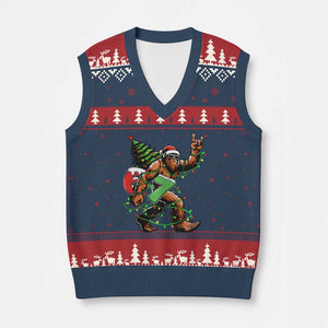 Funny Santa Bigfoot 67 Xmas Tree Xmas Lights V-Neck Knit Sweater Vest TS11 Navy Red Print Your Wear