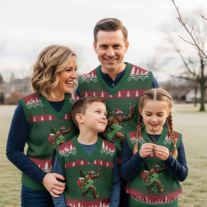 Funny Santa Bigfoot 67 Xmas Tree Xmas Lights V-Neck Knit Sweater Vest TS11 Red Green Print Your Wear