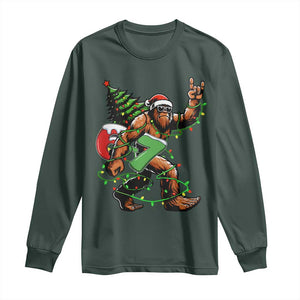 Funny Santa Bigfoot 67 Christmas Tree Xmas Lights Long Sleeve Shirt TS11 Dark Forest Green Print Your Wear