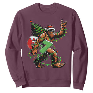 Funny Santa Bigfoot 67 Christmas Tree Xmas Lights Sweatshirt TS11 Maroon Print Your Wear