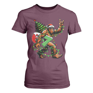 Funny Santa Bigfoot 67 Christmas Tree Xmas Lights T Shirt For Women TS11 Maroon Print Your Wear