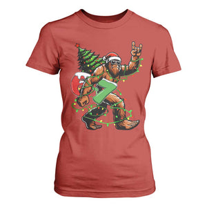 Funny Santa Bigfoot 67 Christmas Tree Xmas Lights T Shirt For Women TS11 Red Print Your Wear