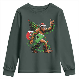 Funny Santa Bigfoot 67 Christmas Tree Xmas Lights Youth Sweatshirt TS11 Dark Forest Green Print Your Wear