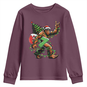 Funny Santa Bigfoot 67 Christmas Tree Xmas Lights Youth Sweatshirt TS11 Maroon Print Your Wear