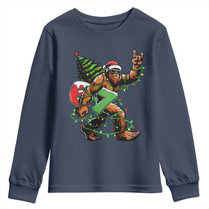 Funny Santa Bigfoot 67 Christmas Tree Xmas Lights Youth Sweatshirt TS11 Navy Print Your Wear