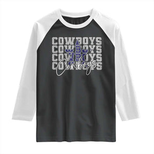 DFC Game Day Raglan Shirt Blue Star Football Lover Faux Glitter TS11 Black White Print Your Wear