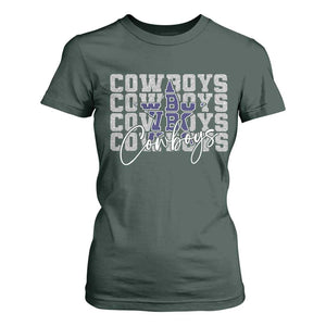 DFC Game Day T Shirt For Women Blue Star Football Lover Faux Glitter TS11 Dark Forest Green Print Your Wear