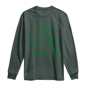 Funny Fly Santa Fly Long Sleeve Shirt Christmas Football PFE TS11 Dark Forest Green Print Your Wear