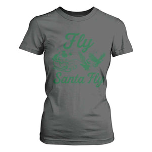 Funny Fly Santa Fly T Shirt For Women Christmas Football PFE TS11 Dark Heather Print Your Wear