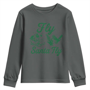 Funny Fly Santa Fly Youth Sweatshirt Christmas Football PFE TS11 Dark Heather Print Your Wear
