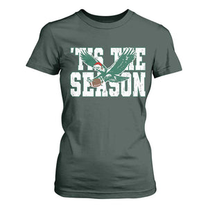 Christmas Football Lover T Shirt For Women Green PFE Santa Hat Game Day TS11 Dark Forest Green Print Your Wear