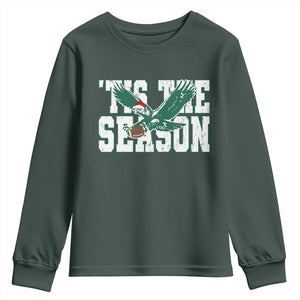 Christmas Football Lover Youth Sweatshirt Green PFE Santa Hat Game Day TS11 Dark Forest Green Print Your Wear