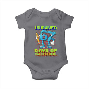Funny I Survived 67 Days Of School Baby Onesie Six Seven Meme Pixel Game Gen Alpha TS11 Charcoal Print Your Wear