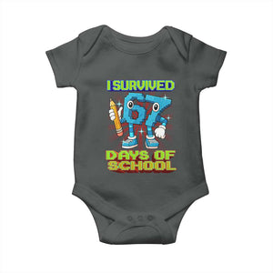 Funny I Survived 67 Days Of School Baby Onesie Six Seven Meme Pixel Game Gen Alpha TS11 Dark Heather Print Your Wear