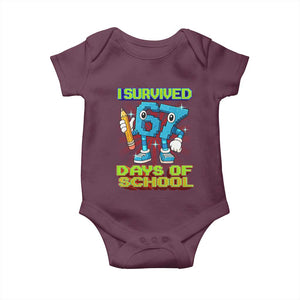 Funny I Survived 67 Days Of School Baby Onesie Six Seven Meme Pixel Game Gen Alpha TS11 Maroon Print Your Wear