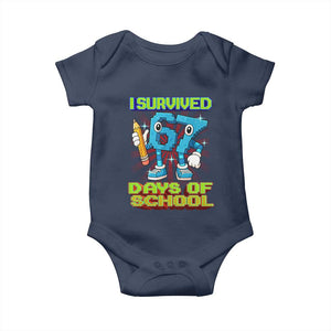 Funny I Survived 67 Days Of School Baby Onesie Six Seven Meme Pixel Game Gen Alpha TS11 Navy Print Your Wear