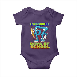 Funny I Survived 67 Days Of School Baby Onesie Six Seven Meme Pixel Game Gen Alpha TS11 Purple Print Your Wear