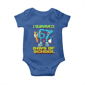 Funny I Survived 67 Days Of School Baby Onesie Six Seven Meme Pixel Game Gen Alpha TS11 Royal Blue Print Your Wear