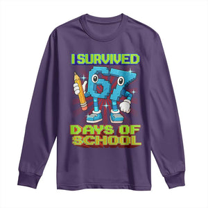 Funny I Survived 67 Days Of School Long Sleeve Shirt Six Seven Meme Pixel Game Gen Alpha TS11 Purple Print Your Wear