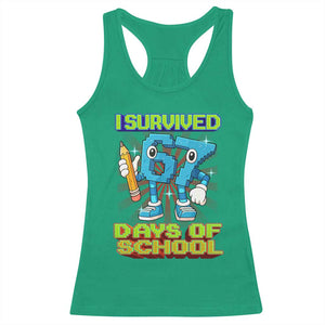 Funny I Survived 67 Days Of School Racerback Tank Top Six Seven Meme Pixel Game Gen Alpha TS11 Irish Green Print Your Wear