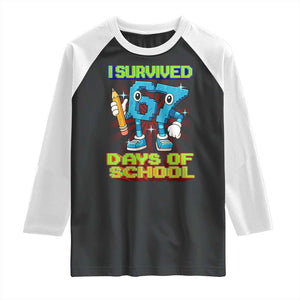 Funny I Survived 67 Days Of School Raglan Shirt Six Seven Meme Pixel Game Gen Alpha TS11 Black White Print Your Wear