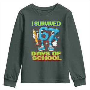 Funny I Survived 67 Days Of School Youth Sweatshirt Six Seven Meme Pixel Game Gen Alpha TS11 Dark Forest Green Print Your Wear