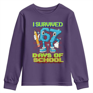 Funny I Survived 67 Days Of School Youth Sweatshirt Six Seven Meme Pixel Game Gen Alpha TS11 Purple Print Your Wear