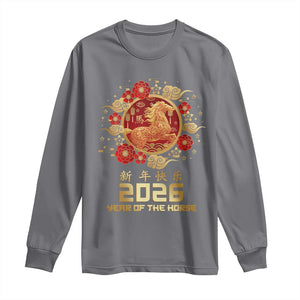 Chinese New Year 2026 Year of The Horse Long Sleeve Shirt Golden Zodiac Horse TS11 Charcoal Print Your Wear