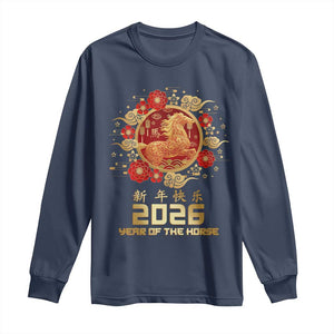 Chinese New Year 2026 Year of The Horse Long Sleeve Shirt Golden Zodiac Horse TS11 Navy Print Your Wear