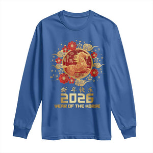 Chinese New Year 2026 Year of The Horse Long Sleeve Shirt Golden Zodiac Horse TS11 Royal Blue Print Your Wear