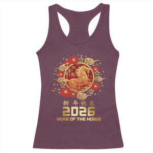 Chinese New Year 2026 Year of The Horse Racerback Tank Top Golden Zodiac Horse TS11 Maroon Print Your Wear