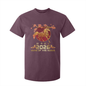 Chinese New Year 2026 Year of The Horse T Shirt For Kid Cherry Blossom TS11 Maroon Print Your Wear
