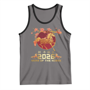 Chinese New Year 2026 Year of The Horse Tank Top Cherry Blossom TS11 Deep Heather Black Print Your Wear