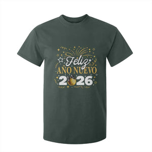 Spanish New Year 2026 T Shirt For Kid Feliz Ano Nuevo NYE Party Faux Glitter Effect Printed TS11 Dark Forest Green Print Your Wear