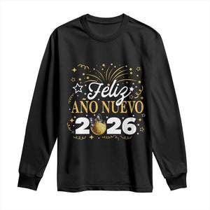 Spanish New Year 2026 Long Sleeve Shirt Feliz Ano Nuevo NYE Party Faux Glitter Effect Printed TS11 Black Print Your Wear