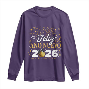Spanish New Year 2026 Long Sleeve Shirt Feliz Ano Nuevo NYE Party Faux Glitter Effect Printed TS11 Purple Print Your Wear