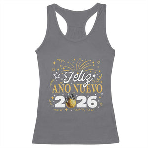 Spanish New Year 2026 Racerback Tank Top Feliz Ano Nuevo NYE Party Faux Glitter Effect Printed TS11 Charcoal Print Your Wear
