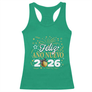 Spanish New Year 2026 Racerback Tank Top Feliz Ano Nuevo NYE Party Faux Glitter Effect Printed TS11 Irish Green Print Your Wear