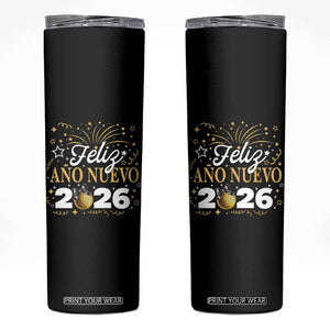 Spanish New Year 2026 Skinny Tumbler Feliz Ano Nuevo NYE Party Faux Glitter Effect Printed TS11 Black Print Your Wear