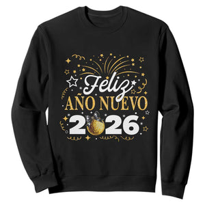 Spanish New Year 2026 Sweatshirt Feliz Ano Nuevo NYE Party Faux Glitter Effect Printed TS11 Black Print Your Wear
