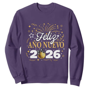 Spanish New Year 2026 Sweatshirt Feliz Ano Nuevo NYE Party Faux Glitter Effect Printed TS11 Purple Print Your Wear