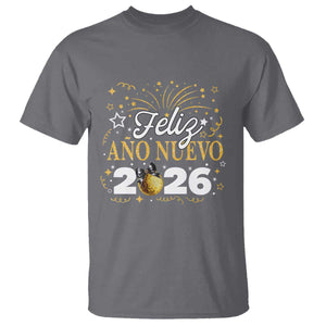 Spanish New Year 2026 T Shirt Feliz Ano Nuevo NYE Party Faux Glitter Effect Printed TS11 Charcoal Print Your Wear