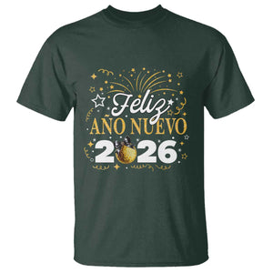Spanish New Year 2026 T Shirt Feliz Ano Nuevo NYE Party Faux Glitter Effect Printed TS11 Dark Forest Green Print Your Wear