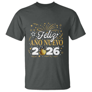 Spanish New Year 2026 T Shirt Feliz Ano Nuevo NYE Party Faux Glitter Effect Printed TS11 Dark Heather Print Your Wear